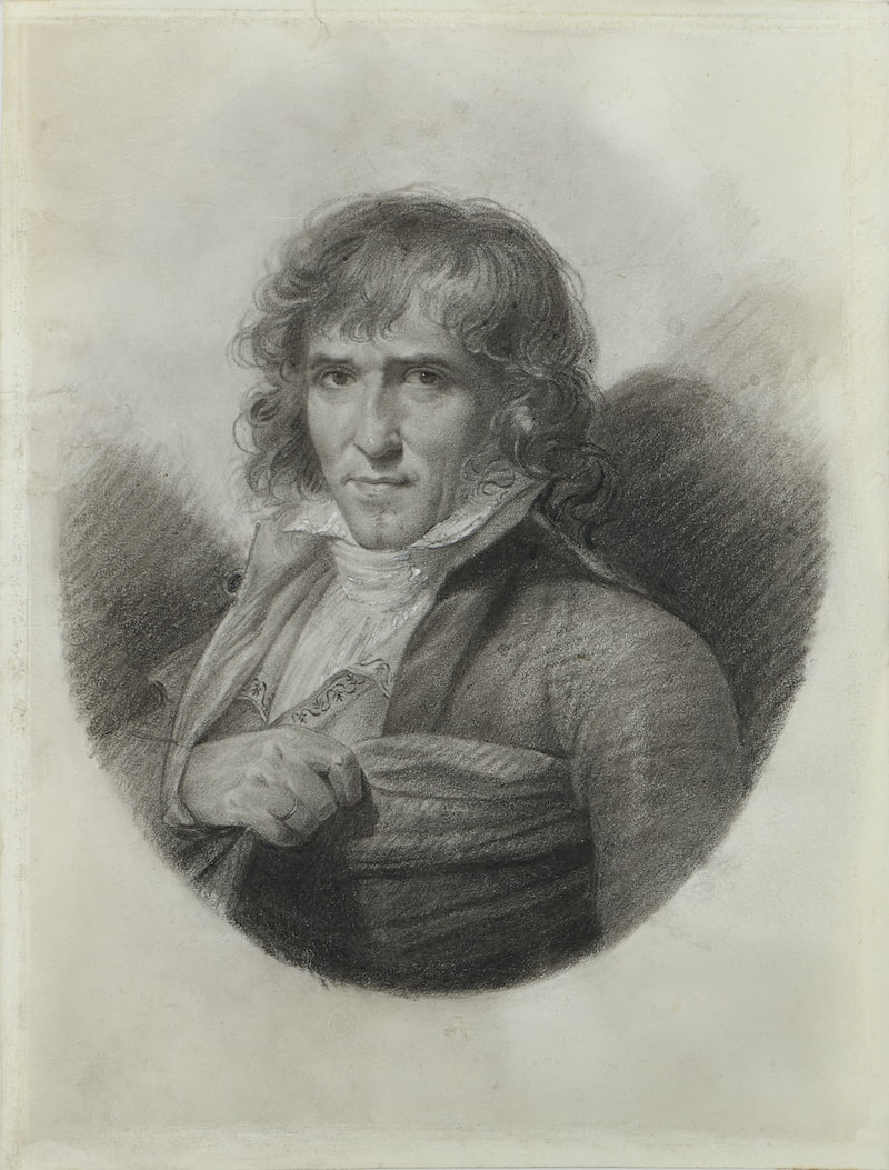 Jean-Baptiste ISABEY, (Nancy, 1767 – Paris, 1855), Portrait de Chinard, Pierre noire et rehauts de gouache sur vélin