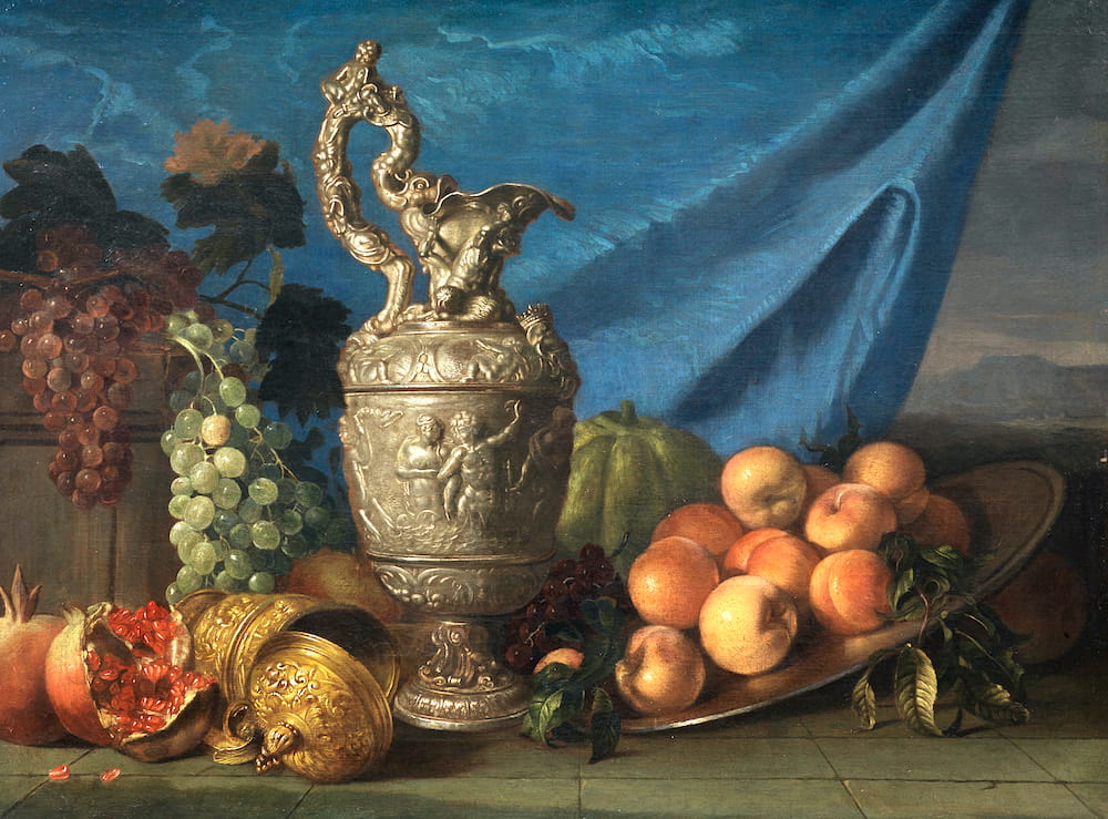 Meiffren Comte (1630 - 1705), Nature morte et cruche à vin, Huile sur toile