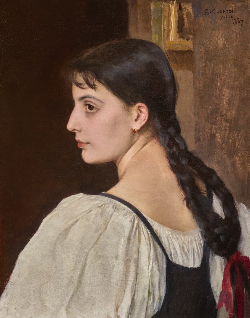 Gustave Courtois, Jeune femme de profil, Huile sur toile, Signé : G. Courtois, Paris, 1887