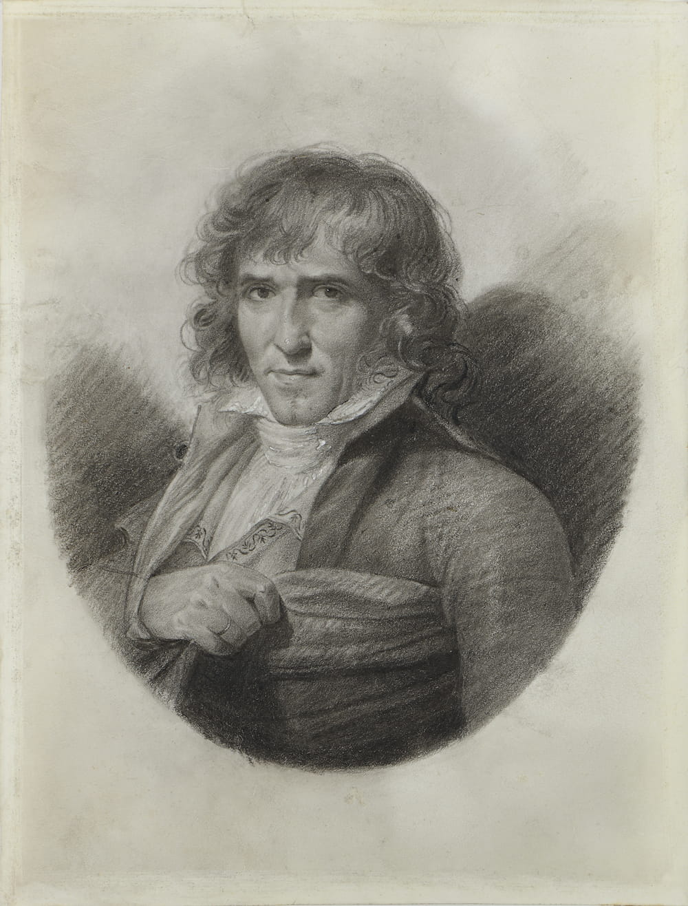 Jean-Baptiste Isabey, Portrait de Chinard, Black chalk and gouache highlights on wove paper