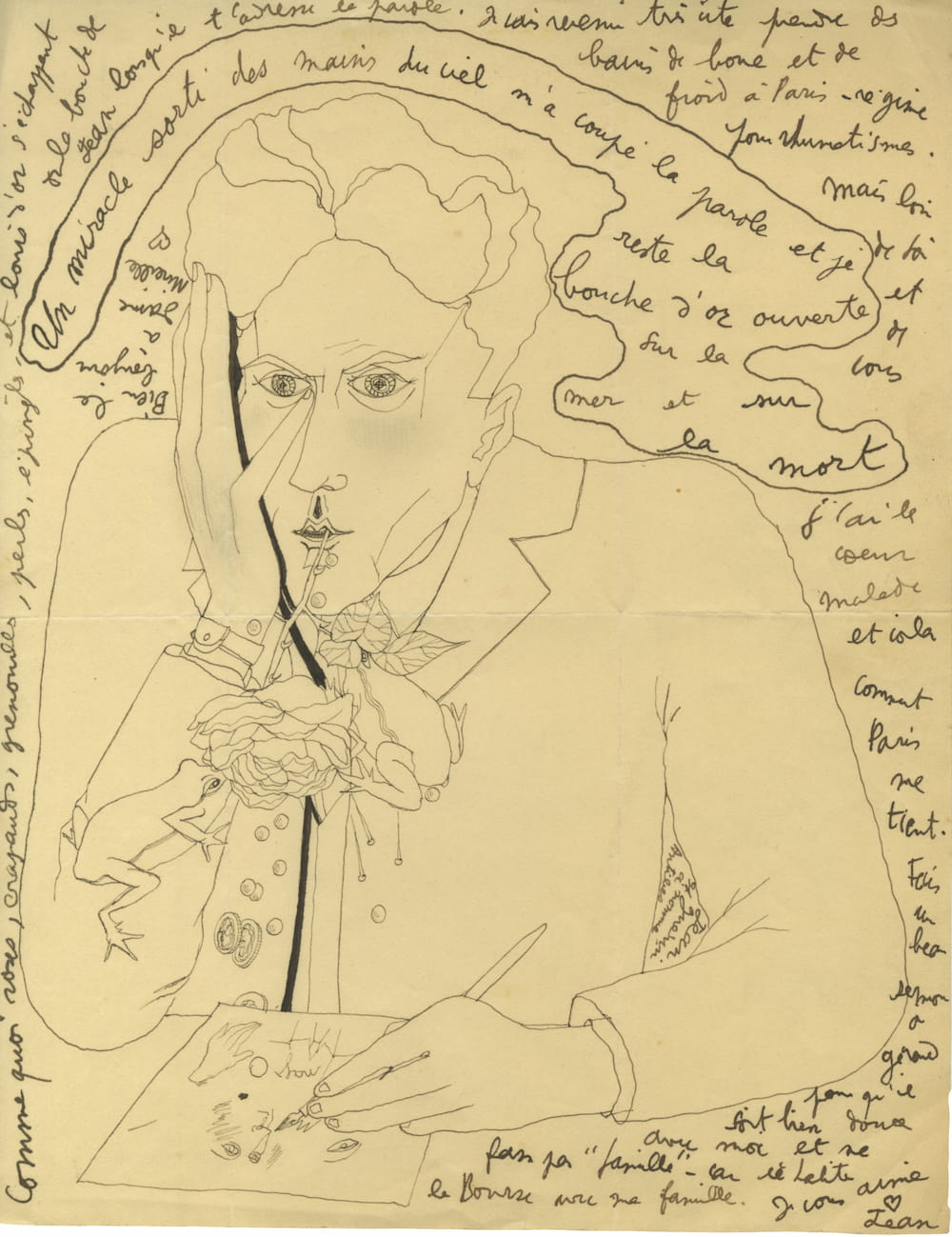 Jean Cocteau (1889-1963) Autoportrait, variante de l’autoportrait n° 15 du Mystère de Jean l’Oiseleur, v. 1924