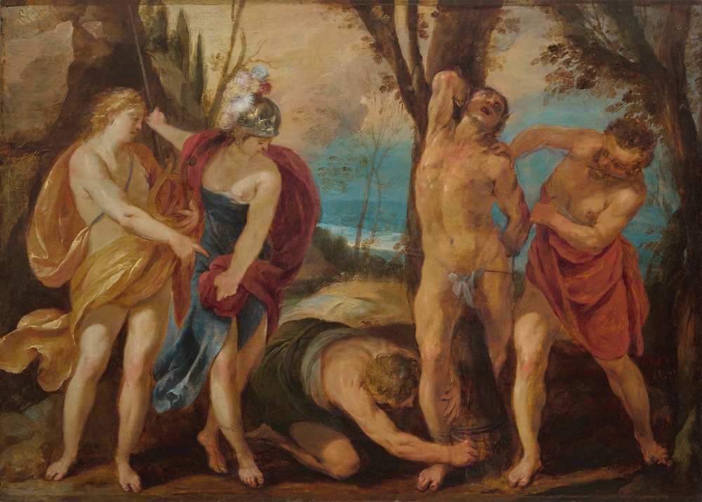 Jacques Blanchard, (Paris 1600 - 1638), Apollon et MarsyasIl, Huile sur panneau, 54 X 75 cm