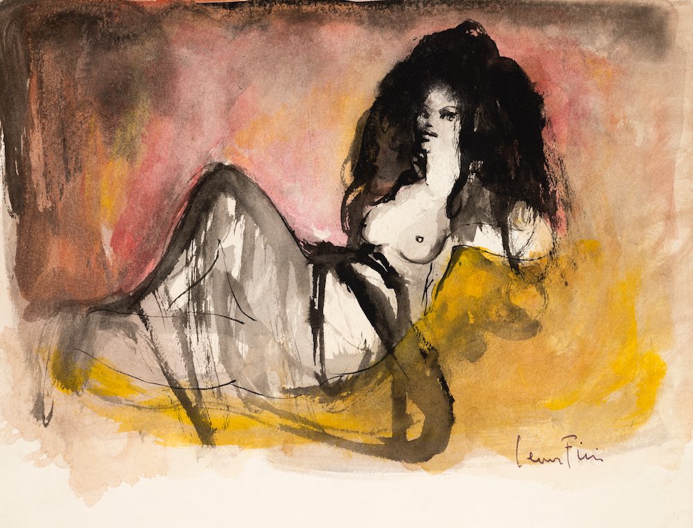 Leonor Fini, La Fanfarlo, Circa 1968, Aquarelle et encre sur papier, Signée en bas à droite 20 × 28 cm